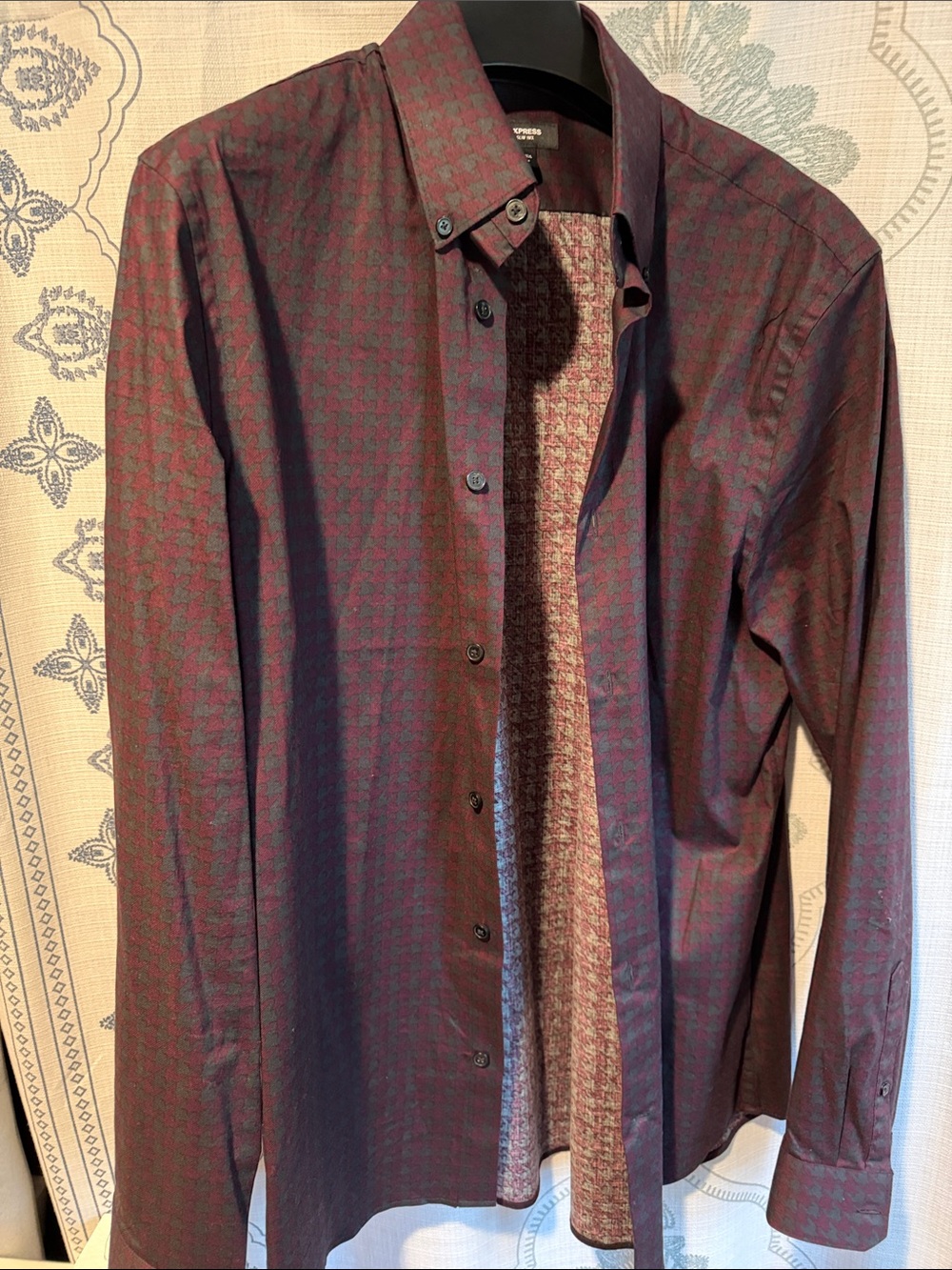 Men's Burgundy Patterned Button-Down Shirt